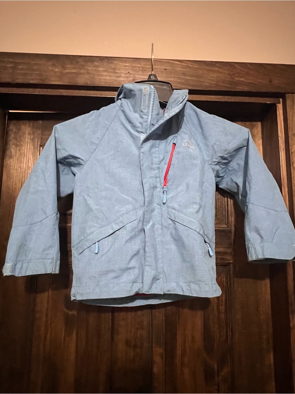 L.L. Bean Light Blue Kids Windbreaker with Red Zip Accent Fall Spring